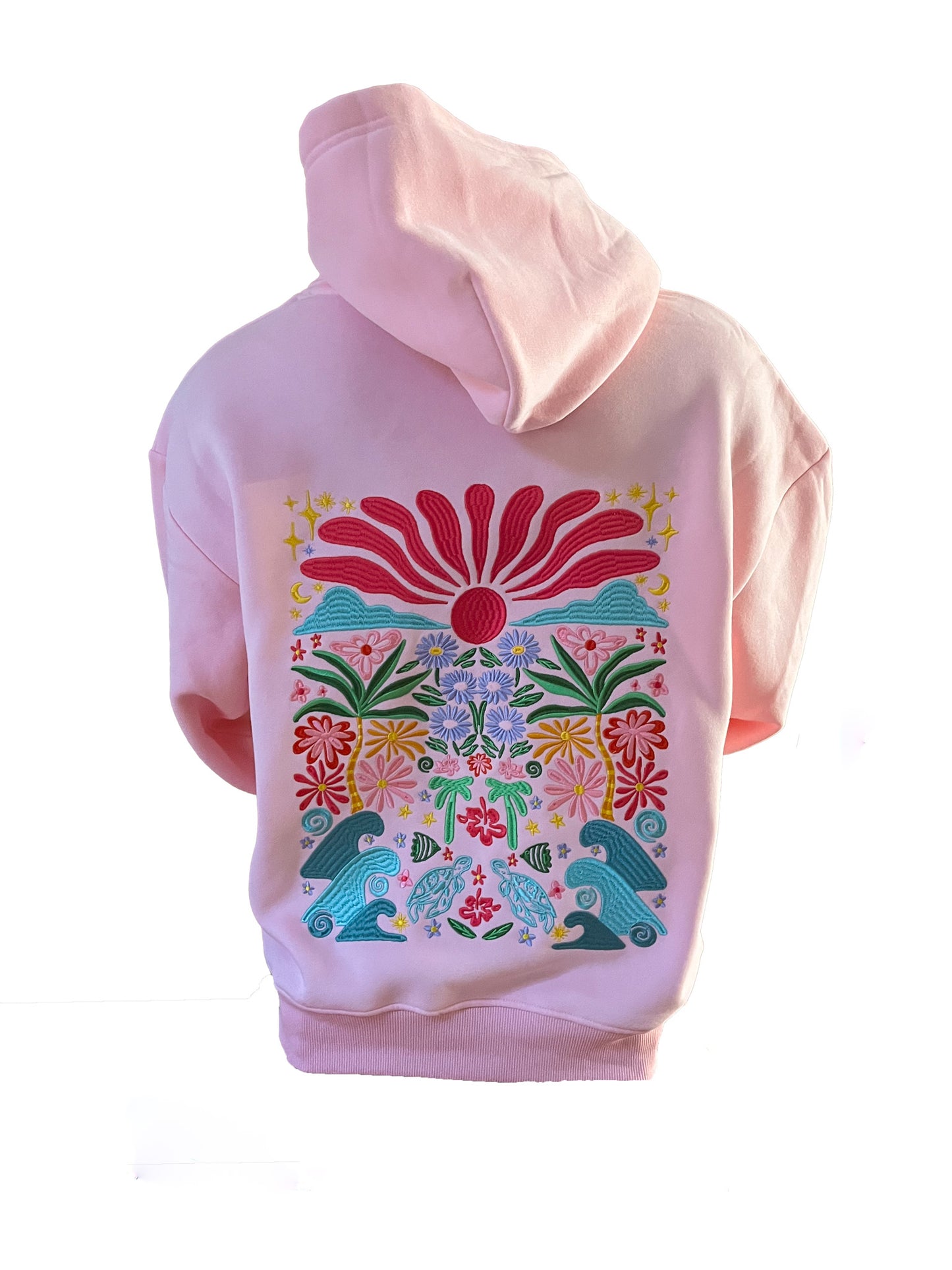 Adults Embroidered Floral Fantasy Hoodie-Baby Pink