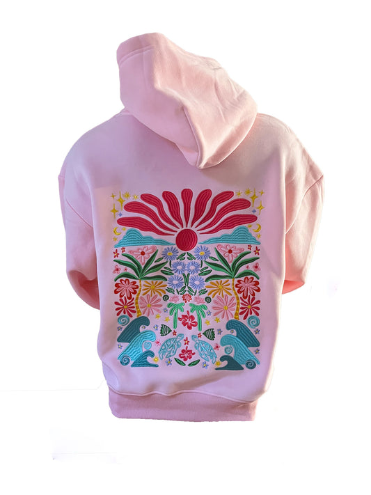 Adults Embroidered Floral Fantasy Hoodie-Baby Pink