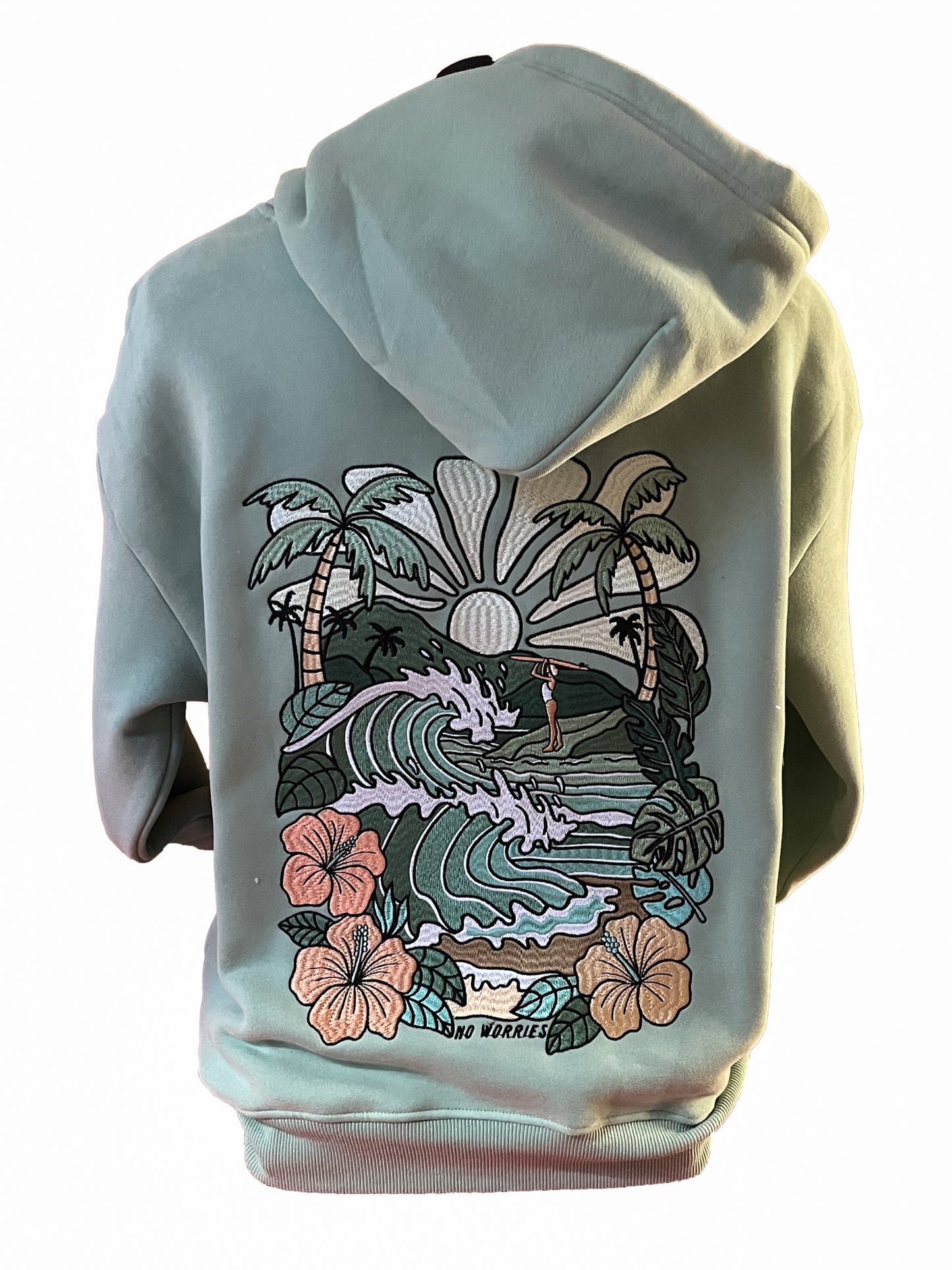 Adults Embroidered Sea Green Hoodie