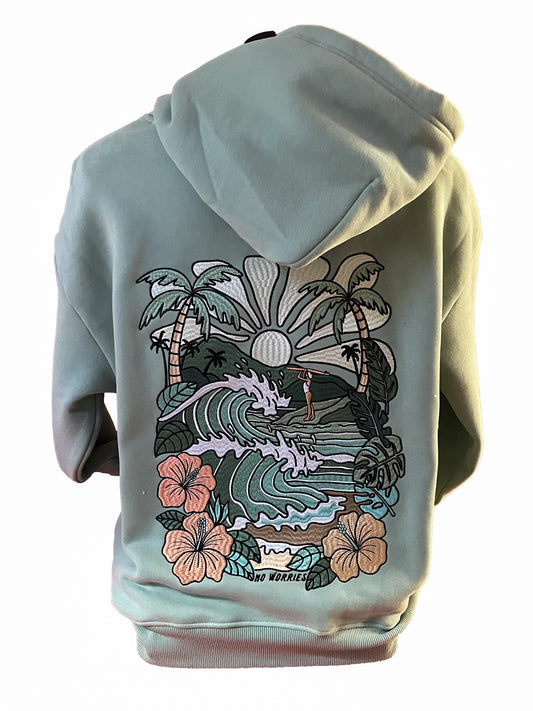Adults Embroidered Sea Green Hoodie