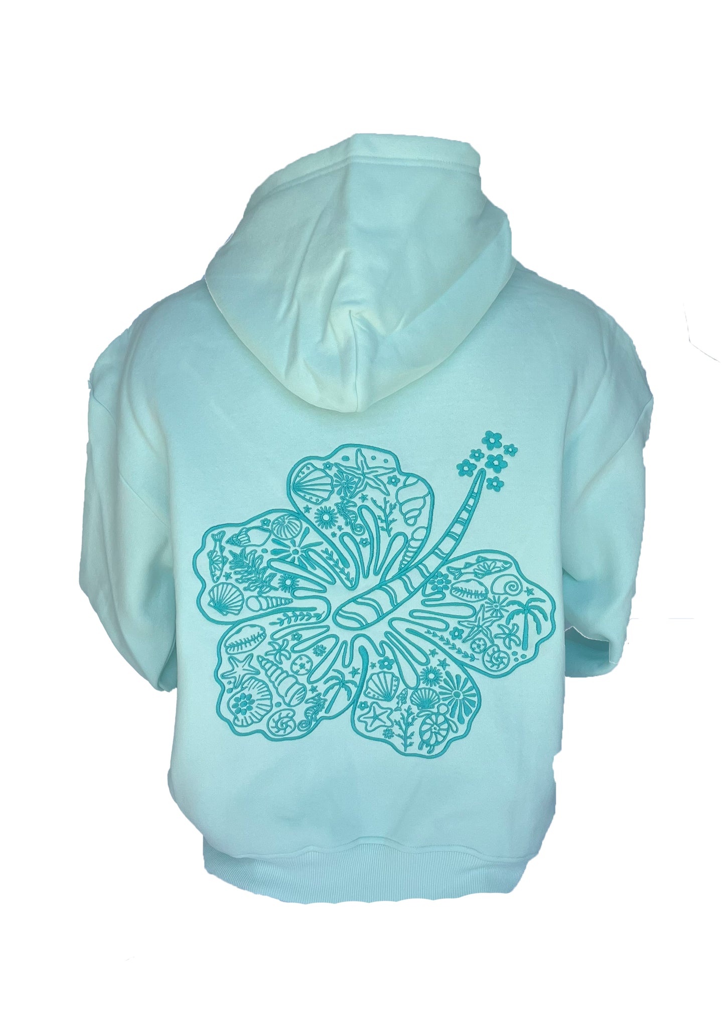 Adults Embroidered Hibiscus Hoodie-Mint