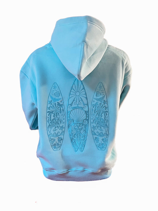 Adults Embroidered Shellscape Hoodie-Aqua