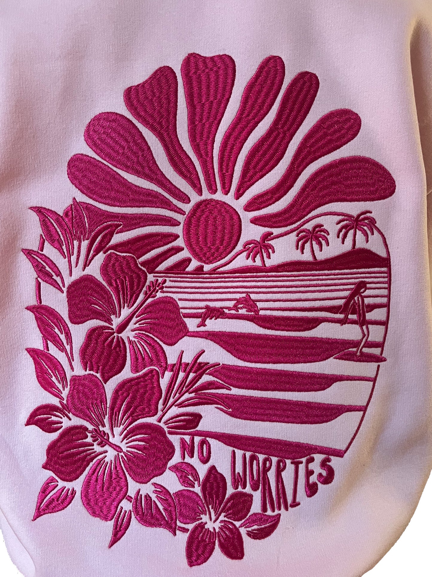 Adults Embroidered Tides Hoodie-Baby Pink