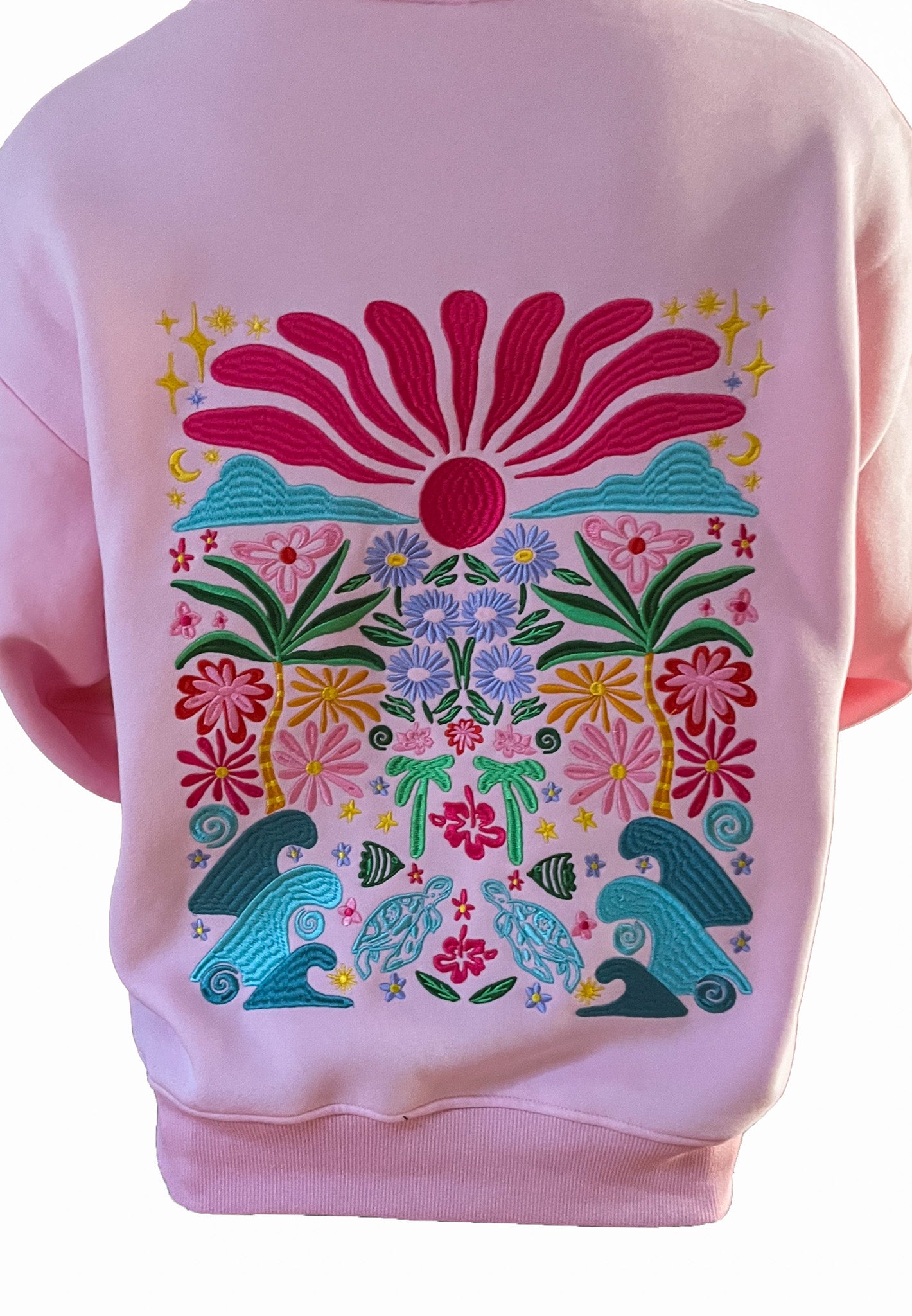 Adults Embroidered Floral Fantasy Hoodie-Baby Pink