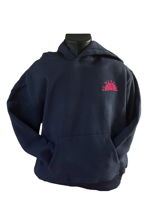 Adults Embroidered Floral Fantasy Hoodie-Navy