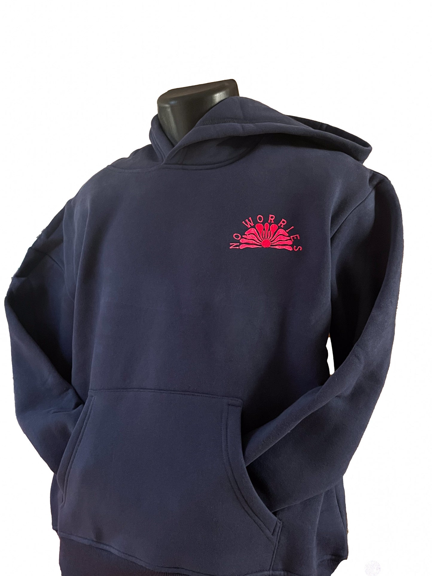Adults Embroidered Floral Fantasy Hoodie-Navy