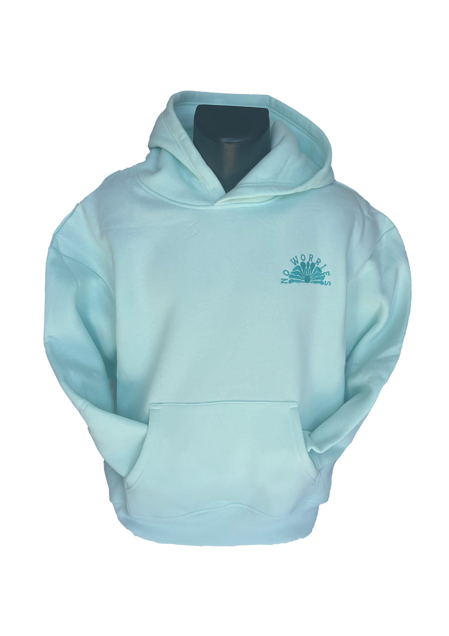 Adults Embroidered Hibiscus Hoodie-Mint