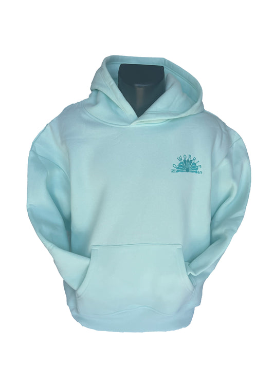 Adults Embroidered Hibiscus Hoodie-Mint