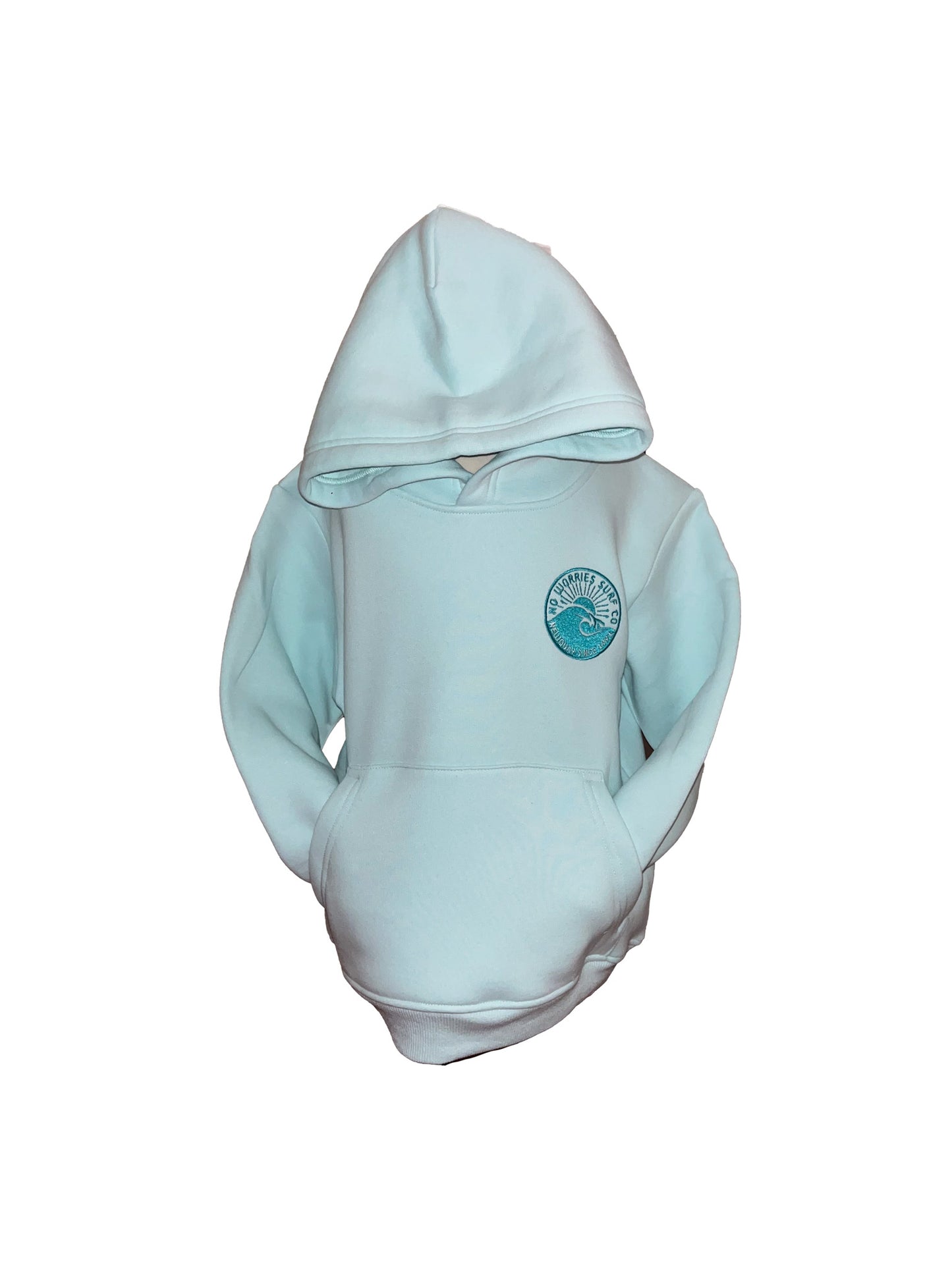 Kids Embroidered Wave Hoodie-Mint