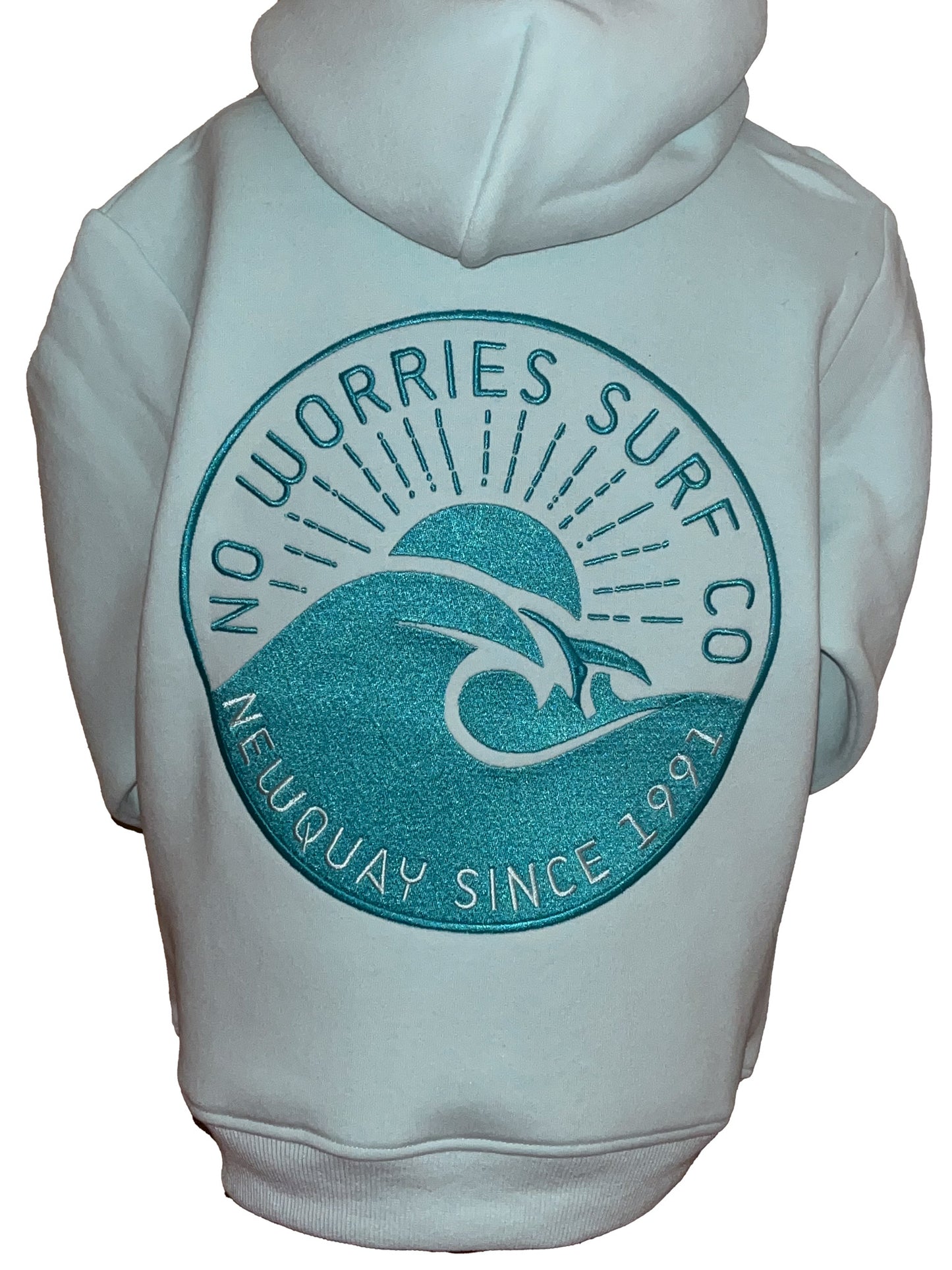 Kids Embroidered Wave Hoodie-Mint