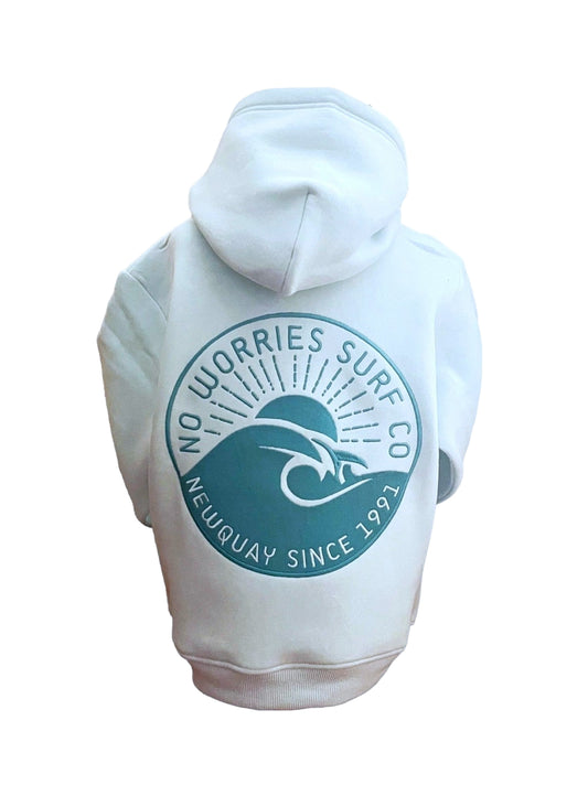 Kids Embroidered Wave Hoodie-Mint