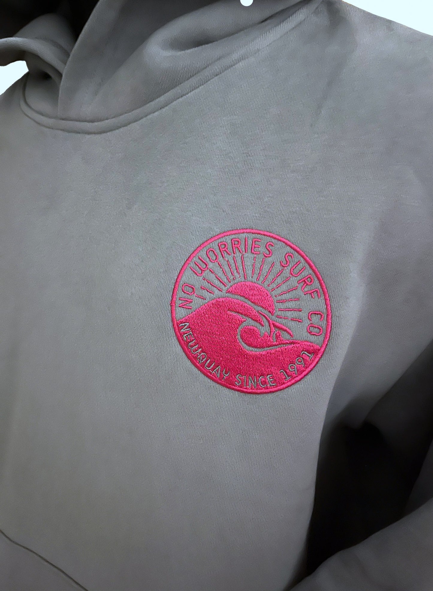 Adults Embroidered Wave Hoodie-Grey/Fuchsia