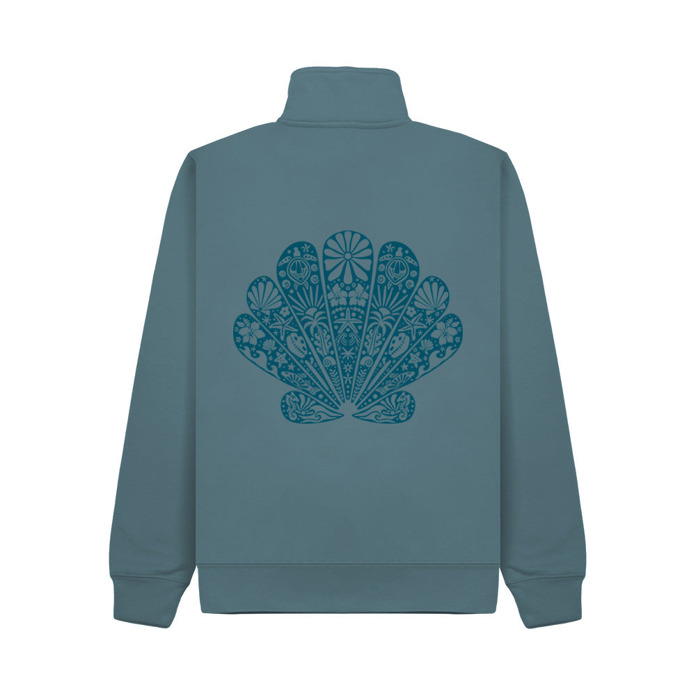Premium Quarter Zip Clam Sweatshirt - Ocean Blue