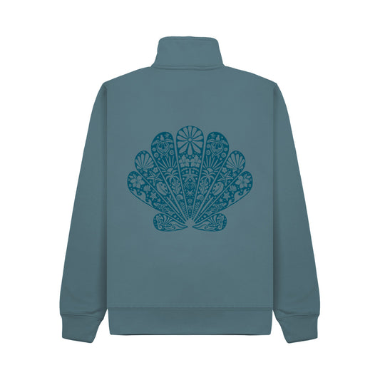 Premium Quarter Zip Clam Sweatshirt - Ocean Blue