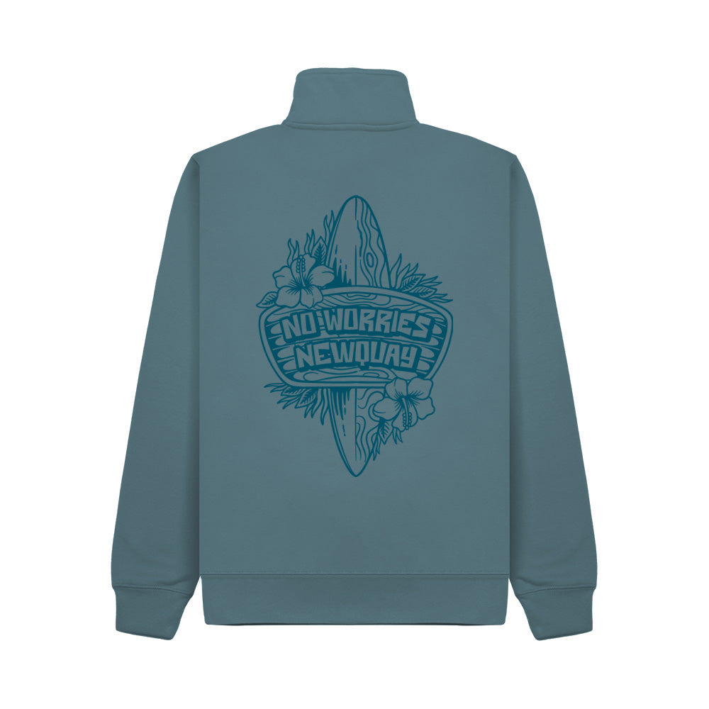 Premium Quarter Zip Surf Shop Sweatshirt - Ocean Blue