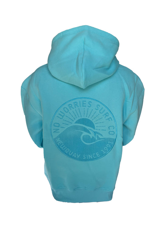 Adults Embroidered Wave Hoodie-Aqua