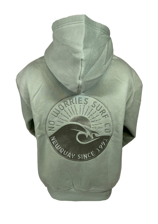 Adults Embroidered Wave Zip-Up Hoodie-Sage