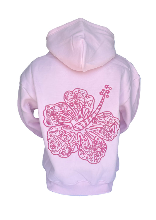 Adults Embroidered Hibiscus Hoodie-Baby Pink