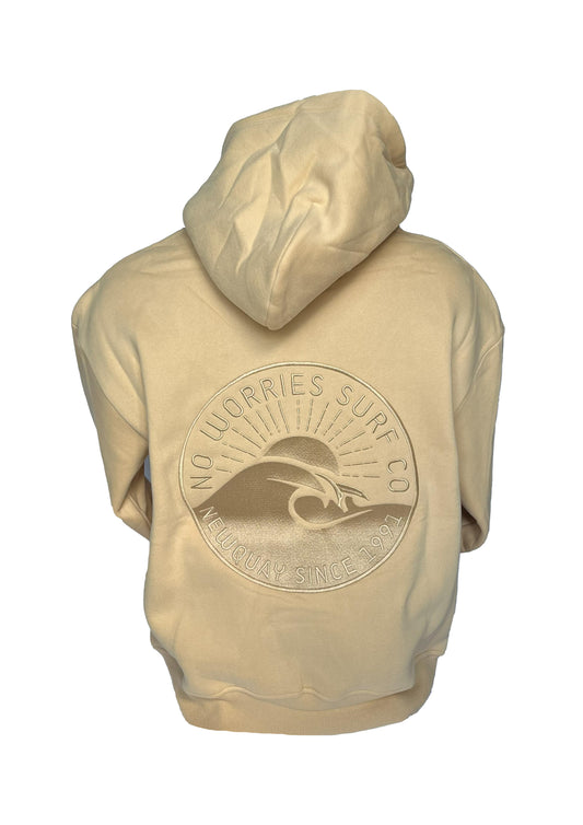 Adults Embroidered Wave Hoodie-Sand