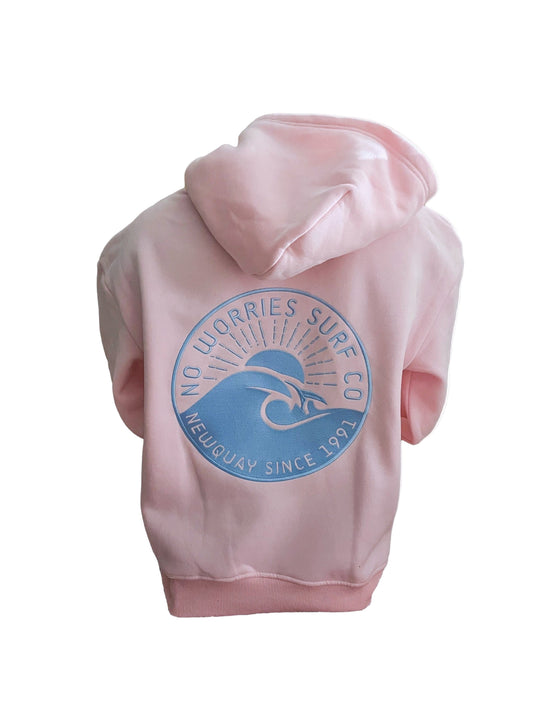 Adults Embroidered Wave Hoodie-Pink/Blue