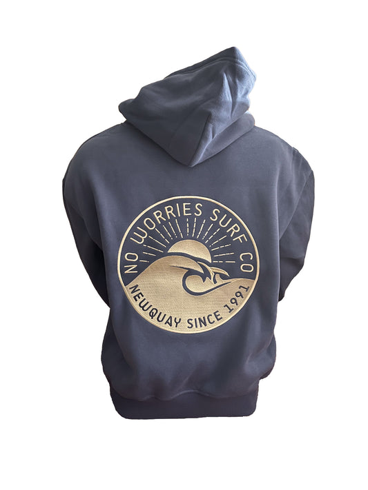 Adults Embroidered Wave Hoodie-Blue