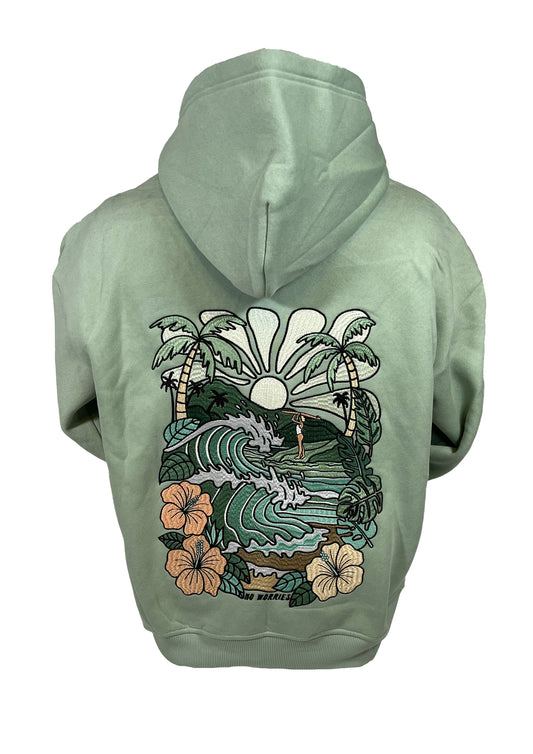 Adults Embroidered Sea Green Zip-Up Hoodie