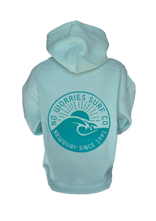 Adults Embroidered Wave Hoodie-Mint