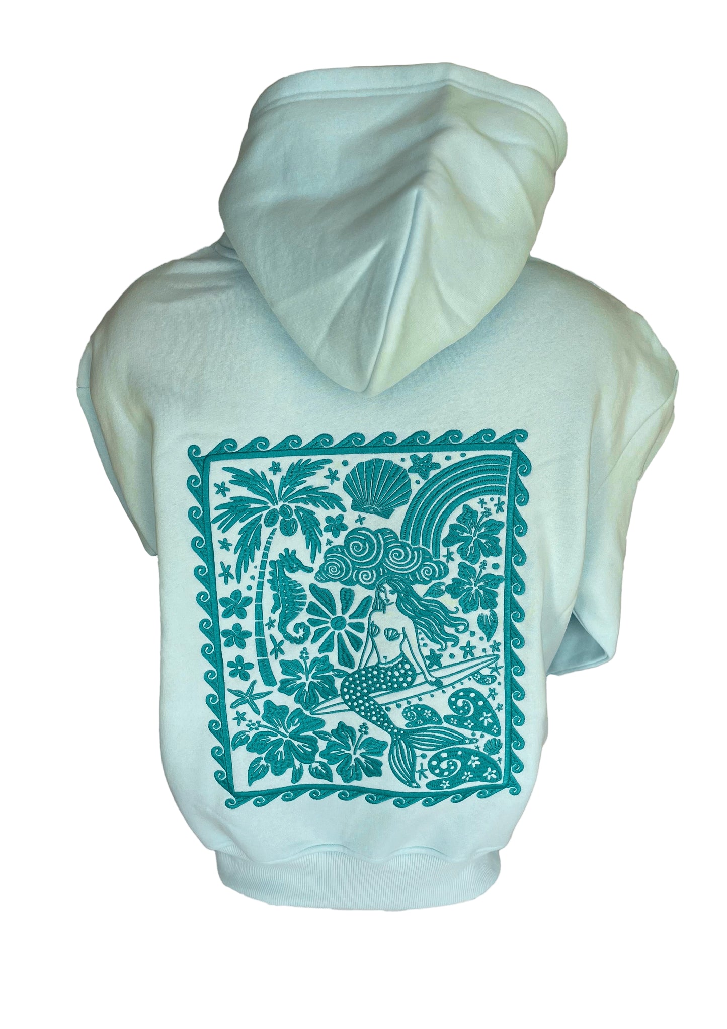 Adults Embroidered Mermaid Stamp Hoodie-Mint
