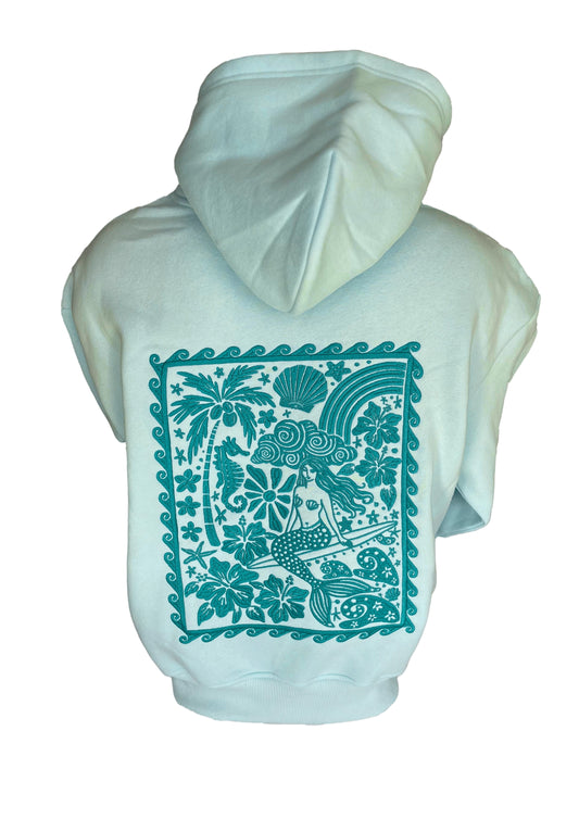 Adults Embroidered Mermaid Stamp Hoodie-Mint