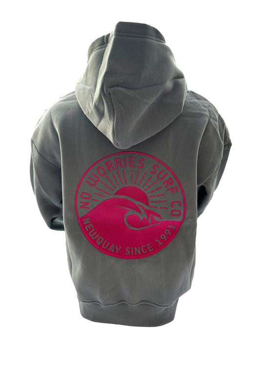 Adults Embroidered Wave Hoodie-Grey/Fuchsia
