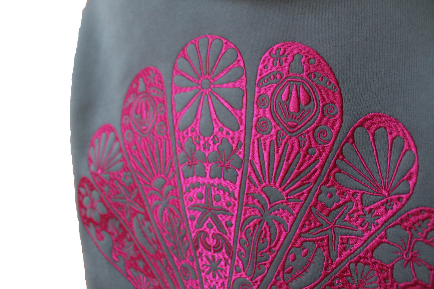 Adults Embroidered Clam Hoodie-Grey/Fuchsia