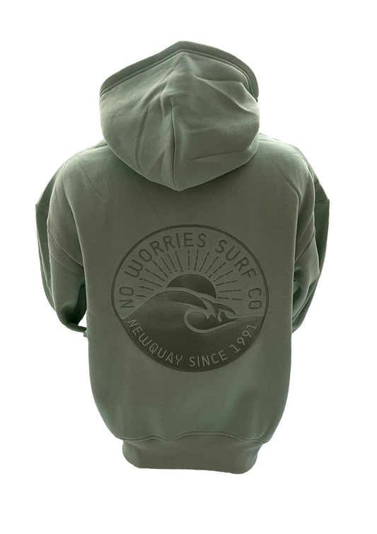 Adults Embroidered Wave Hoodie-Sage