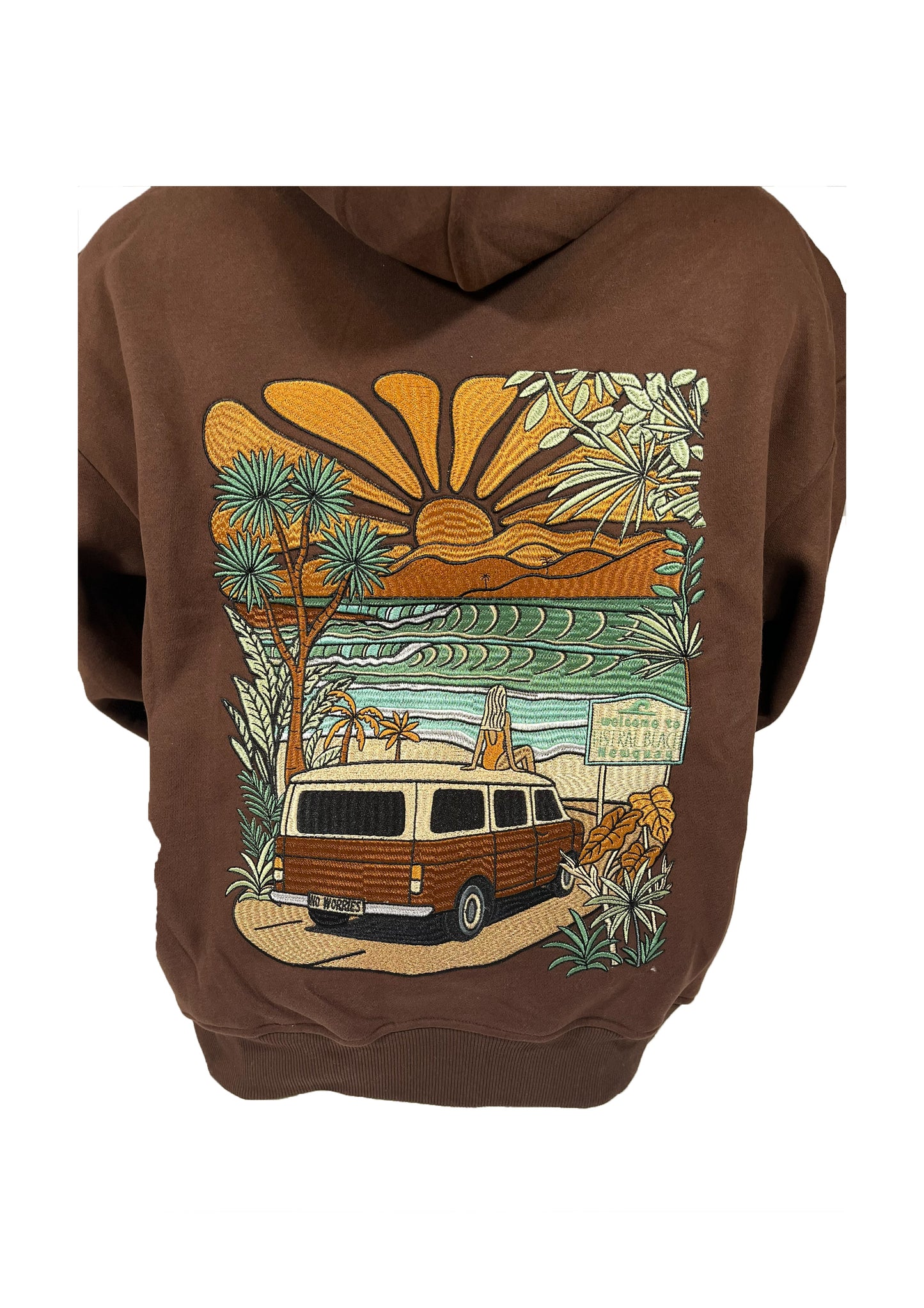 Adults Embroidered Welcome Hoodie-Chocolate