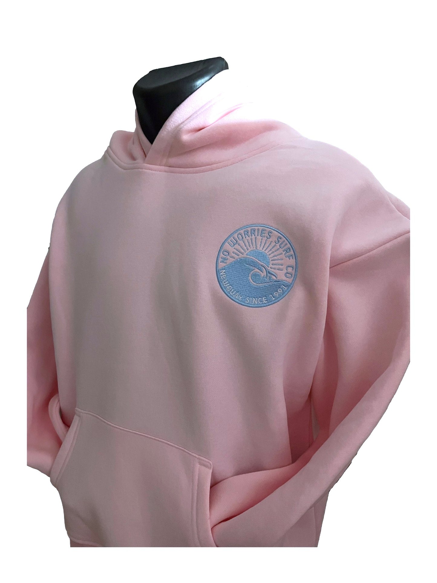 Adults Embroidered Wave Hoodie-Pink/Blue