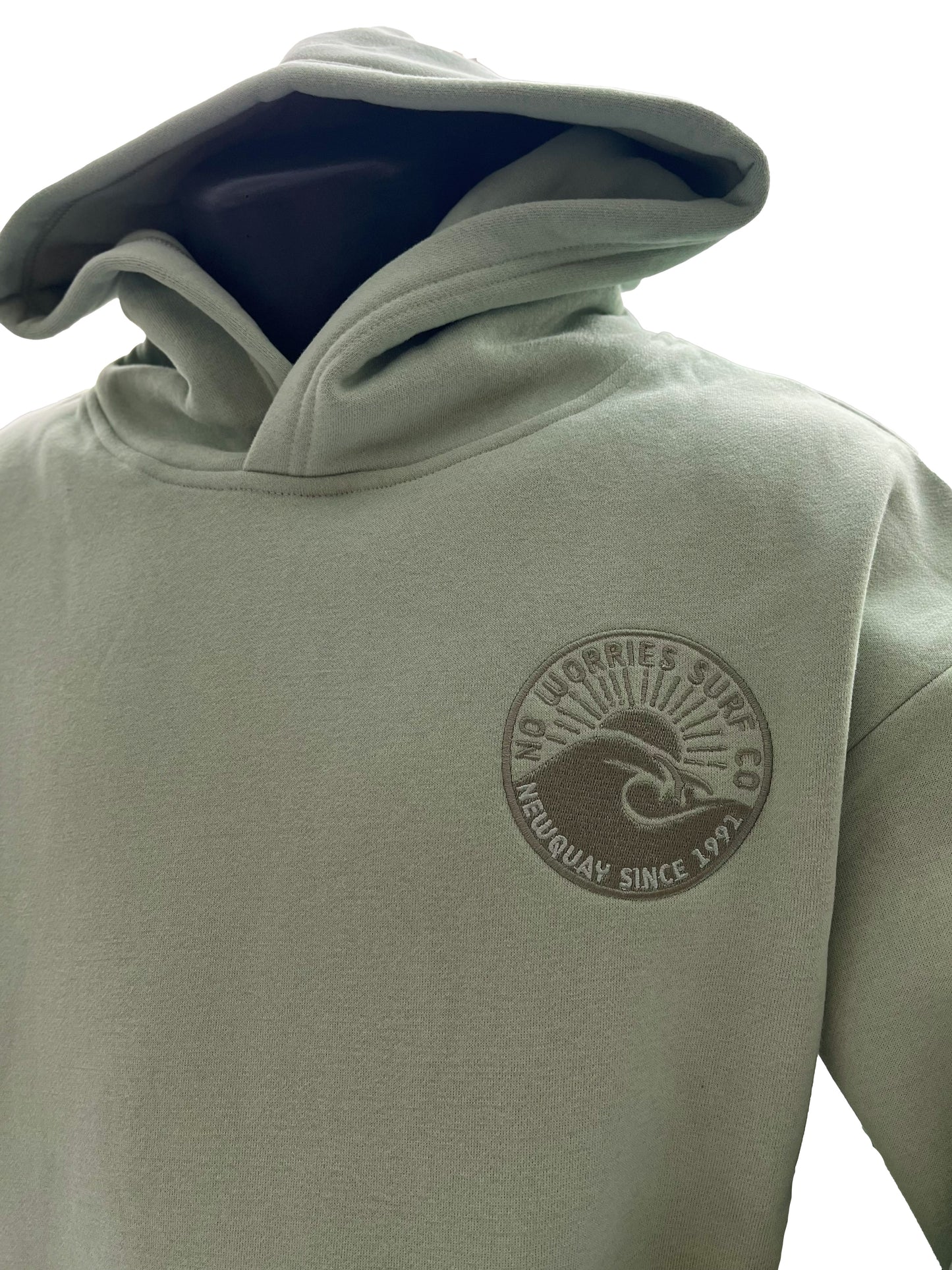 Adults Embroidered Wave Hoodie-Sage