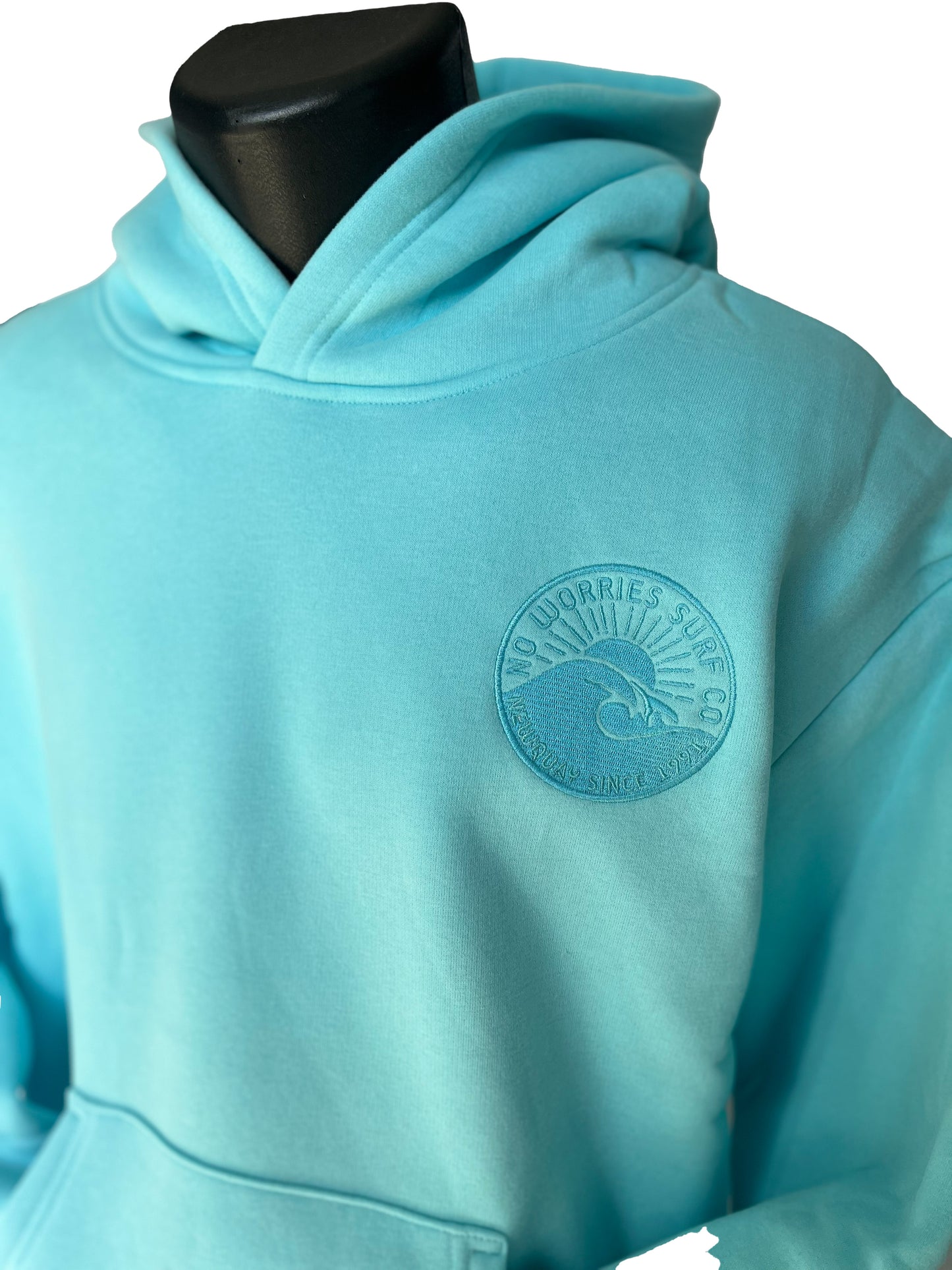Adults Embroidered Wave Hoodie-Aqua
