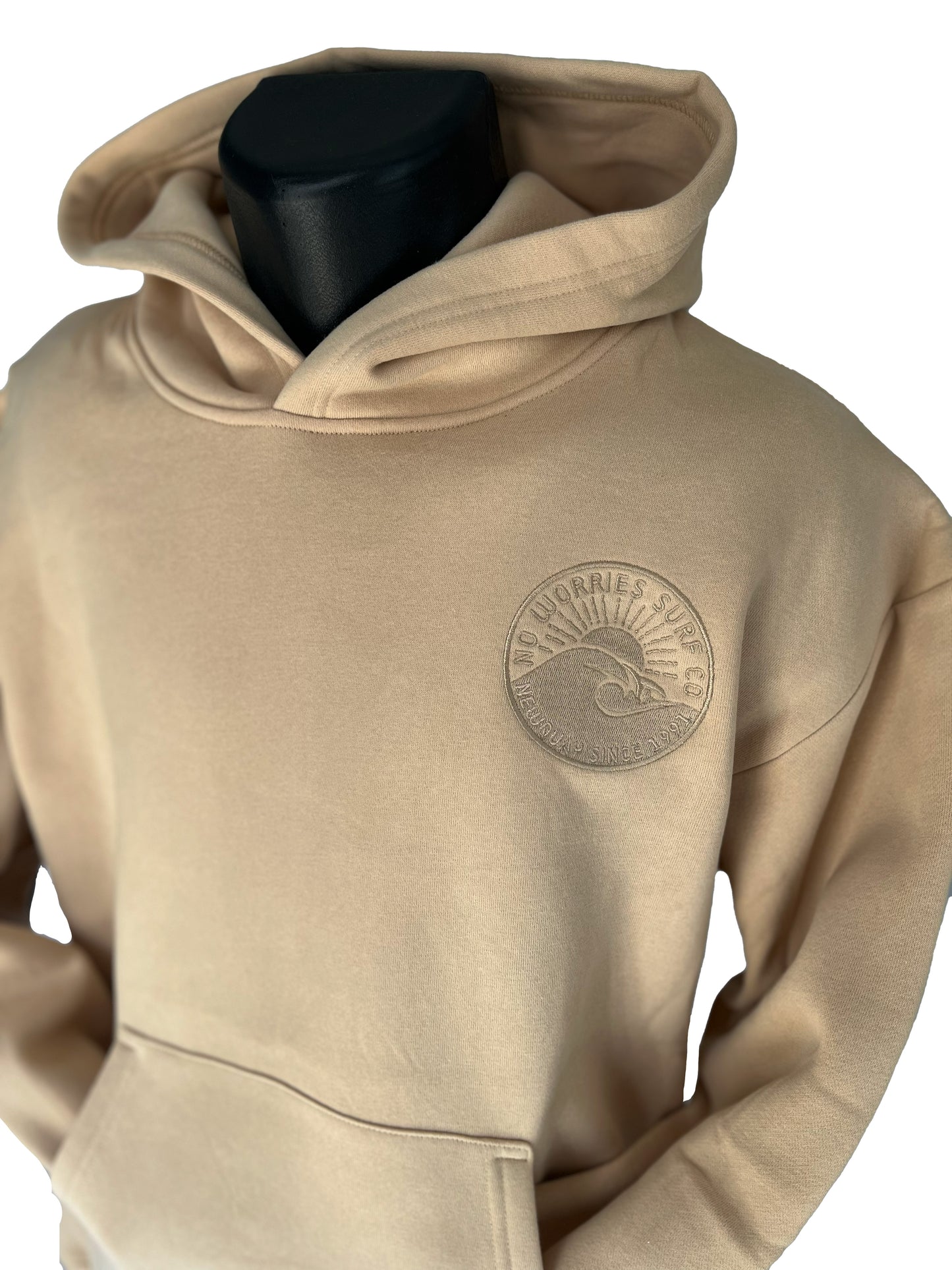 Adults Embroidered Wave Hoodie-Sand