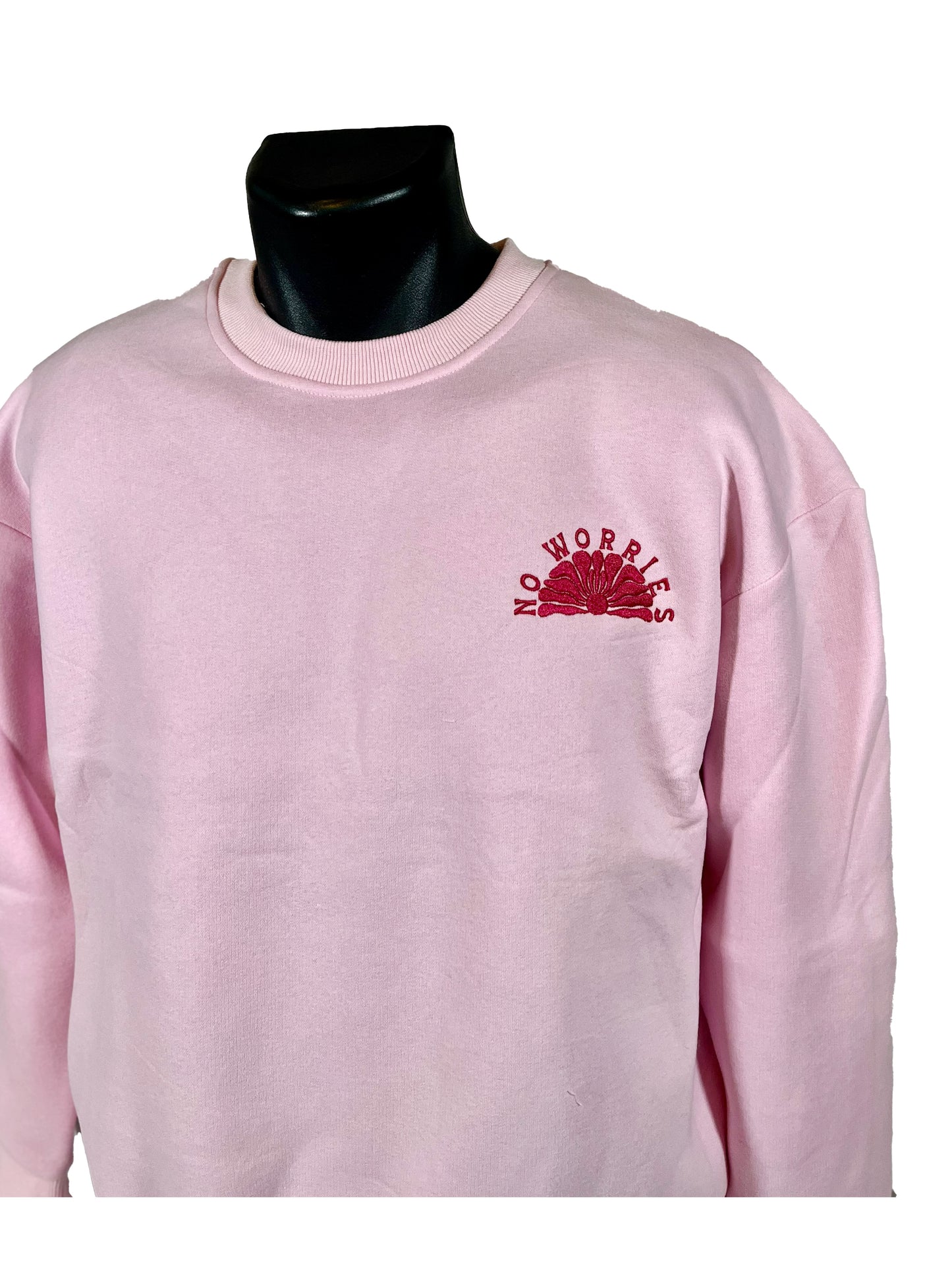 Adults Embroidered Hibiscus Sweatshirt-Baby Pink