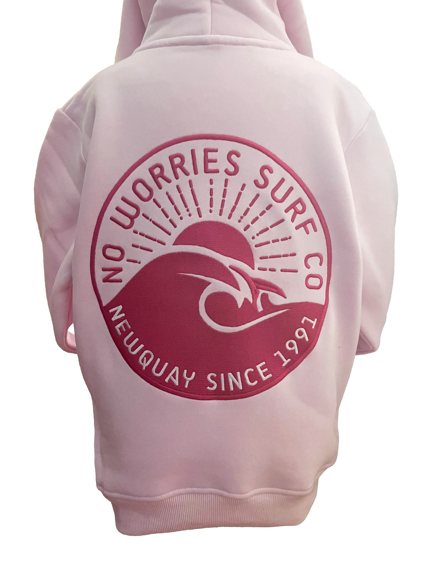 Kids Embroidered Wave Hoodie-Baby Pink