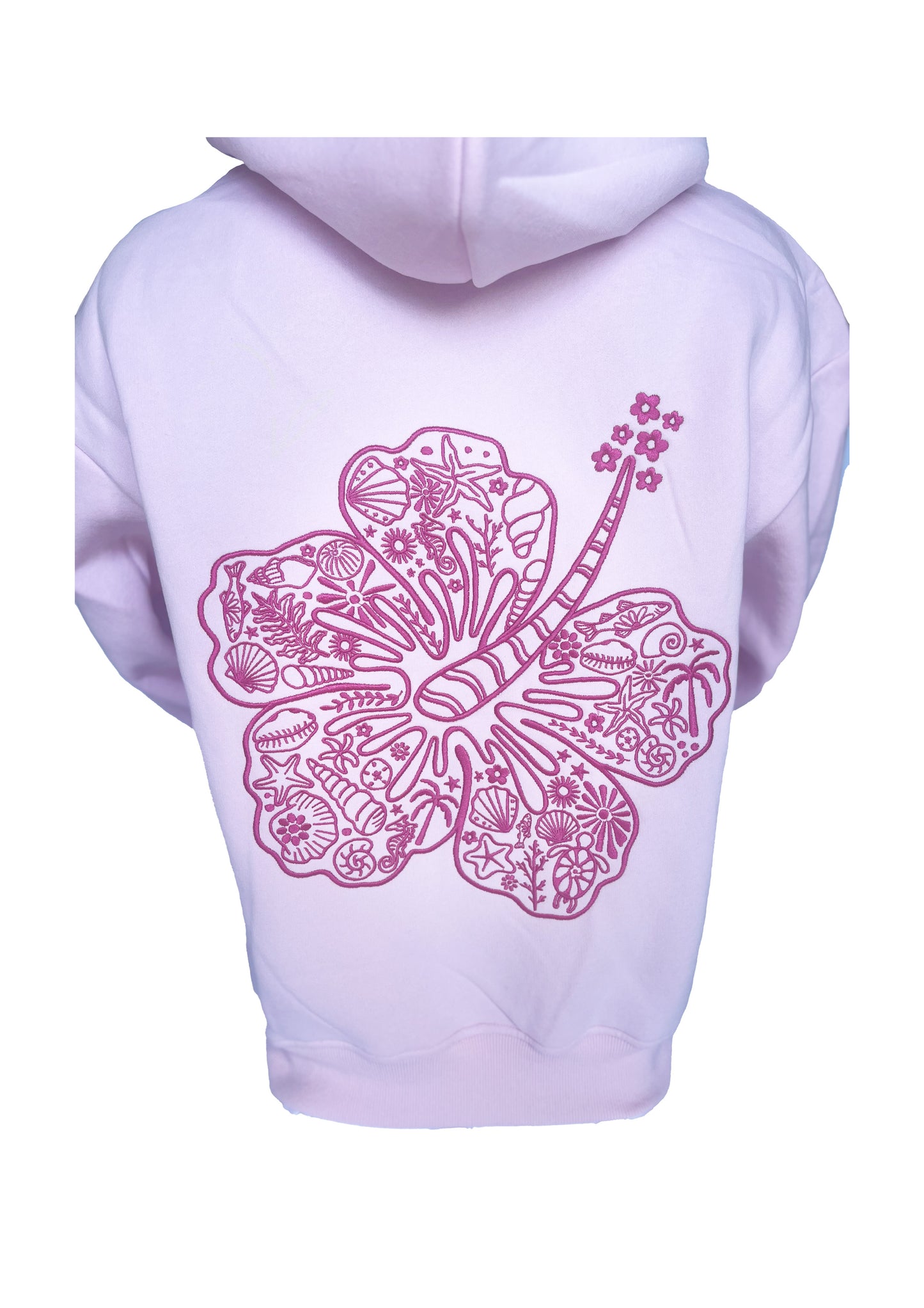 Adults Embroidered Hibiscus Hoodie-Baby Pink