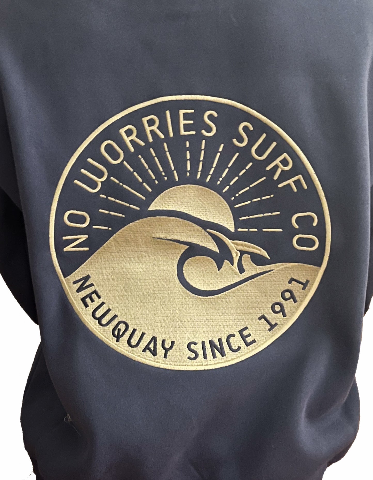 Adults Embroidered Wave Hoodie-Blue