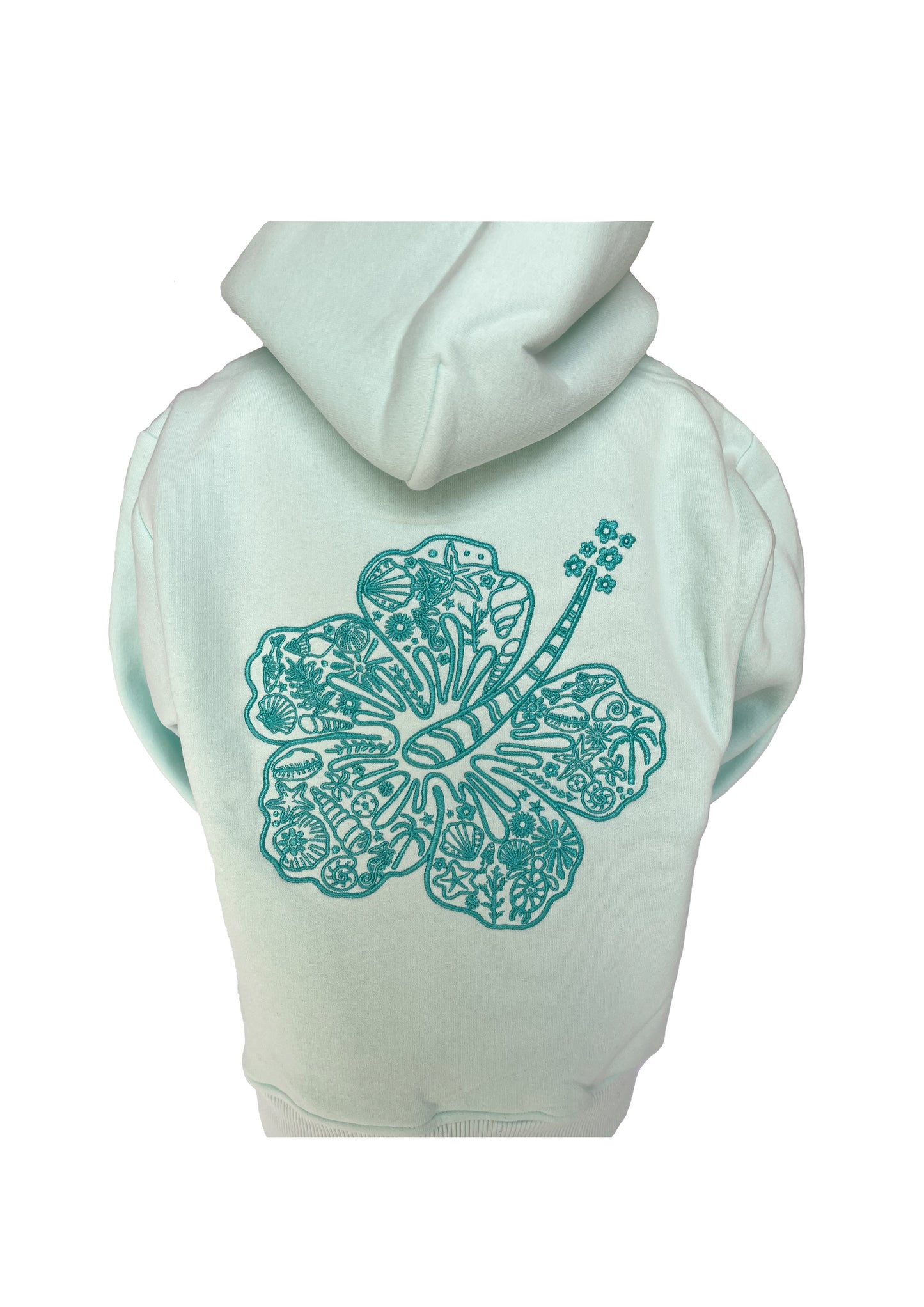 Kids Embroidered Hibiscus Hoodie-Mint