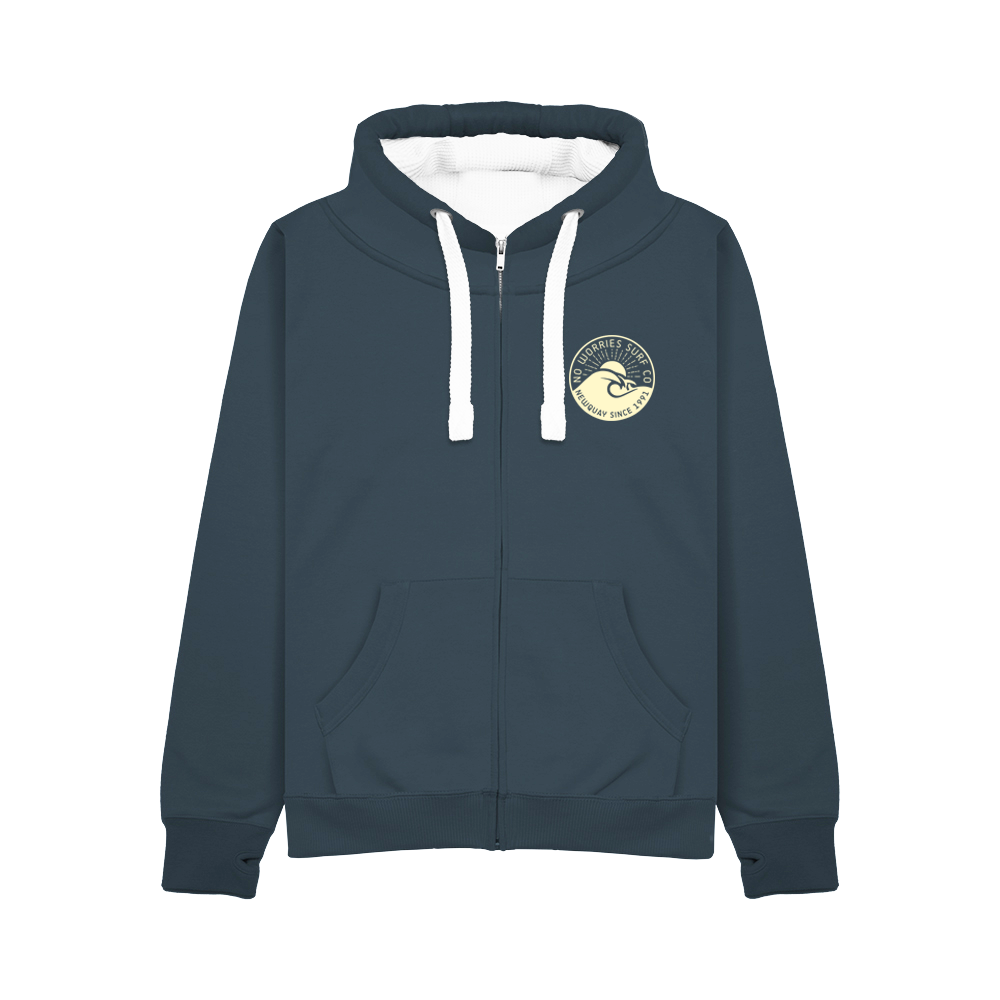 Ultra Premium Zip Up Wave Hoodie - Denim Blue