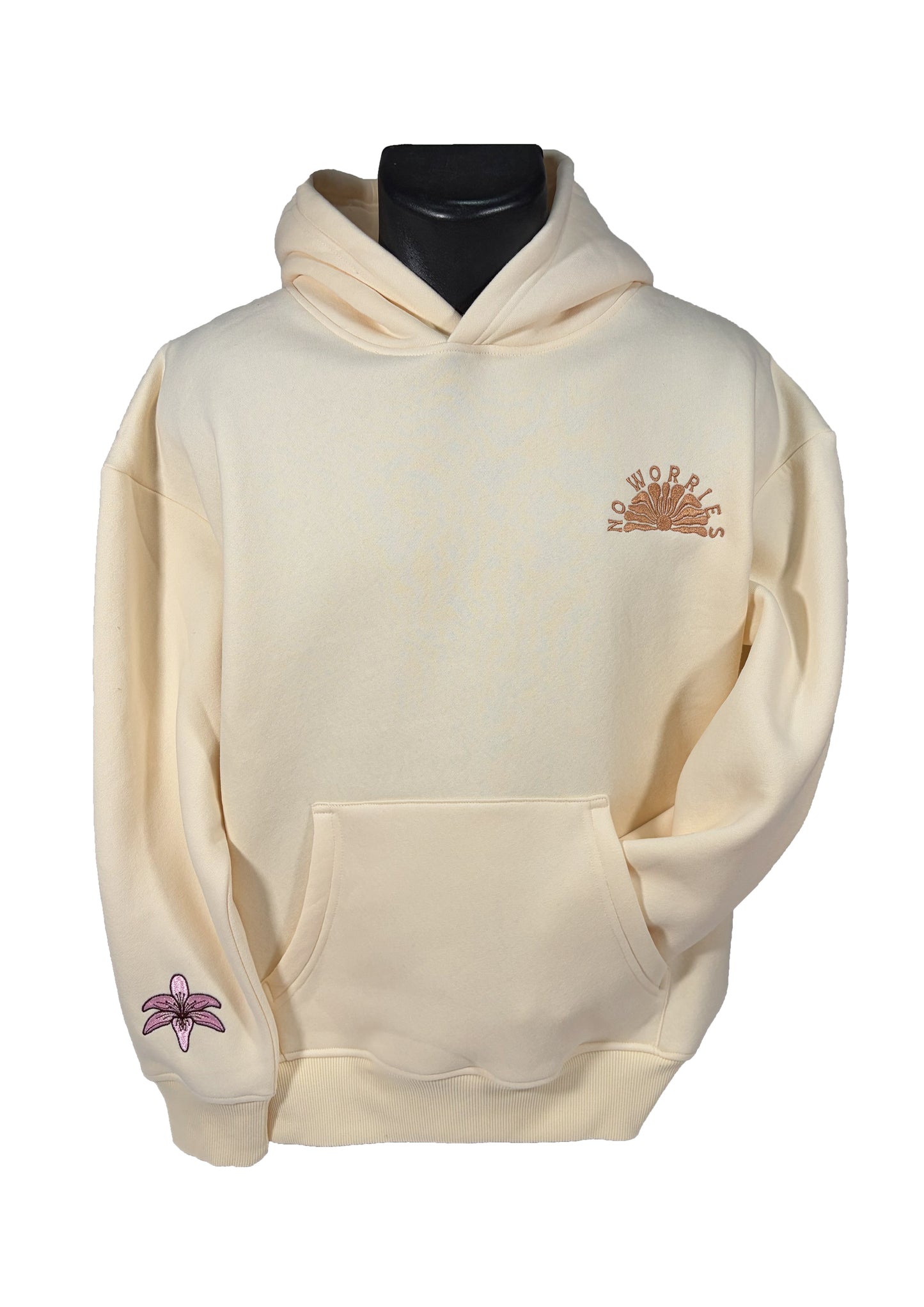 Adults Embroidered Floral Boards Hoodie- Vanilla