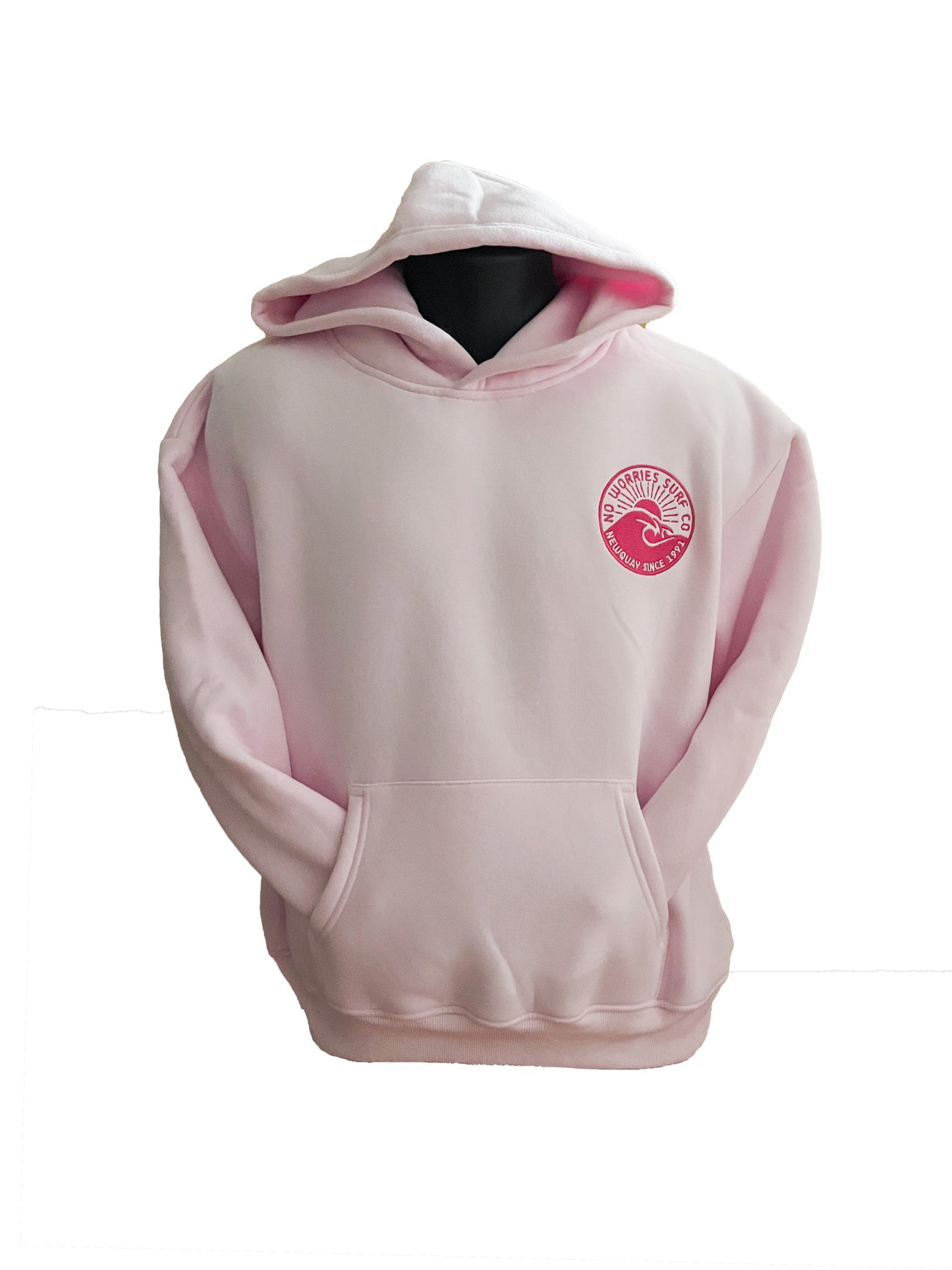 Adults Embroidered Wave Hoodie-Baby Pink