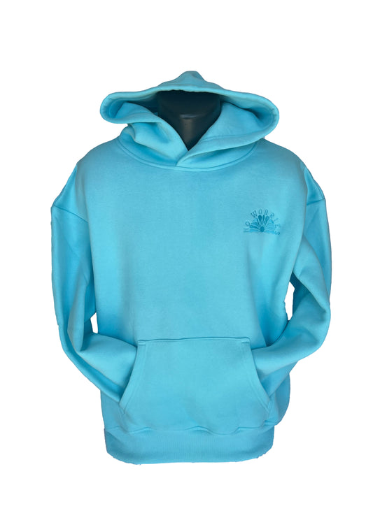 Adults Embroidered Hibiscus Hoodie- Aqua