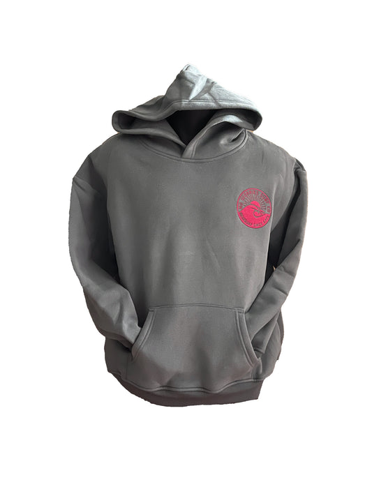 Adults Embroidered Wave Hoodie-Grey/Fuchsia