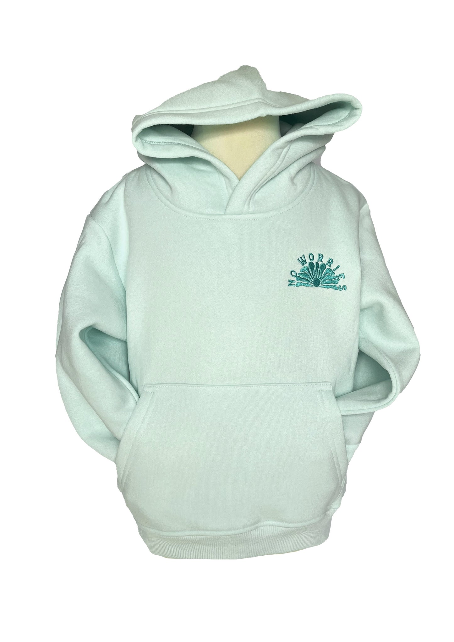 Kids Embroidered Hibiscus Hoodie-Mint