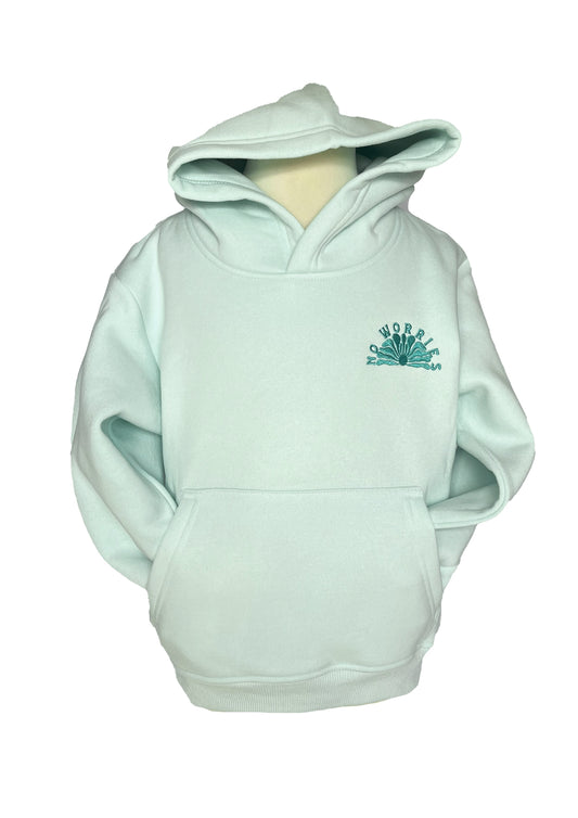Kids Embroidered Hibiscus Hoodie-Mint