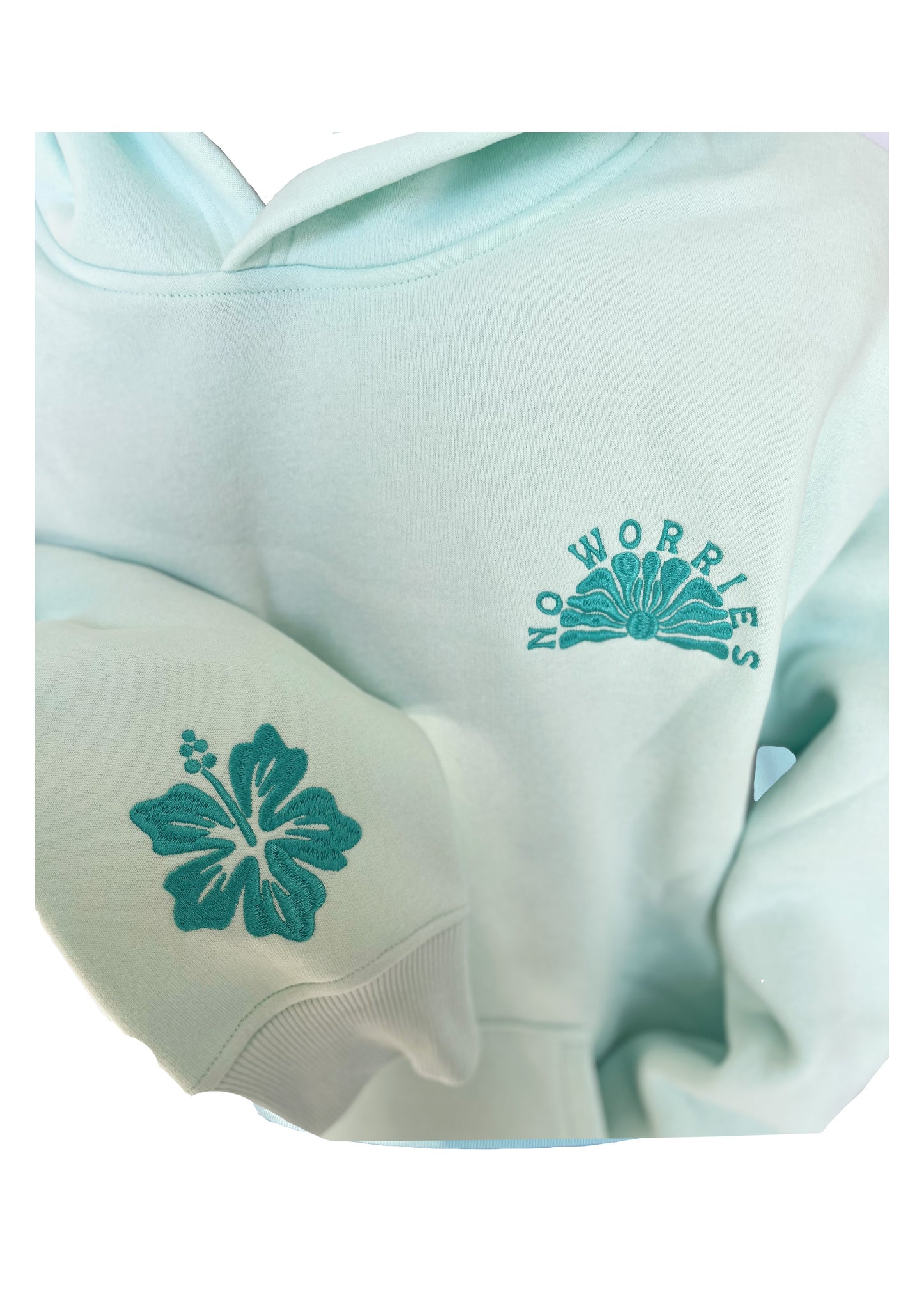Adults Embroidered Mermaid Stamp Hoodie-Mint